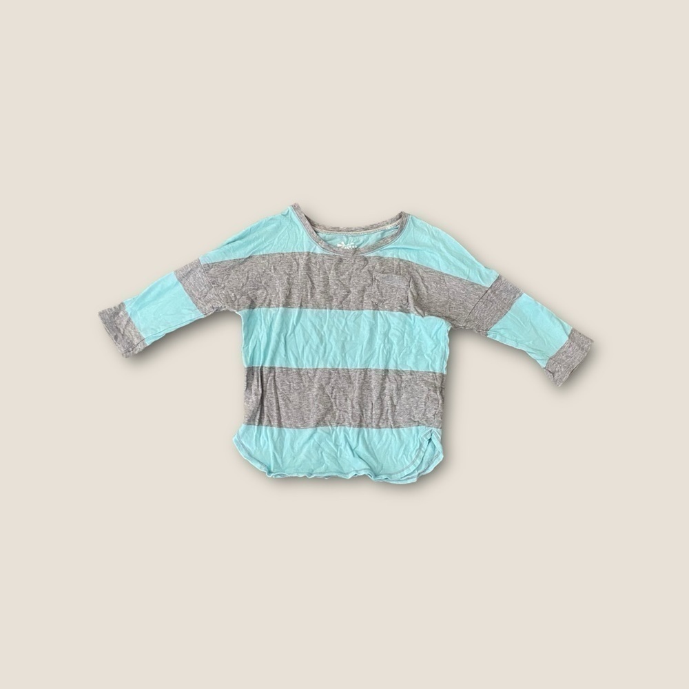 Old Navy Rugby Tee Striped Long Sleeve Gray Combo S